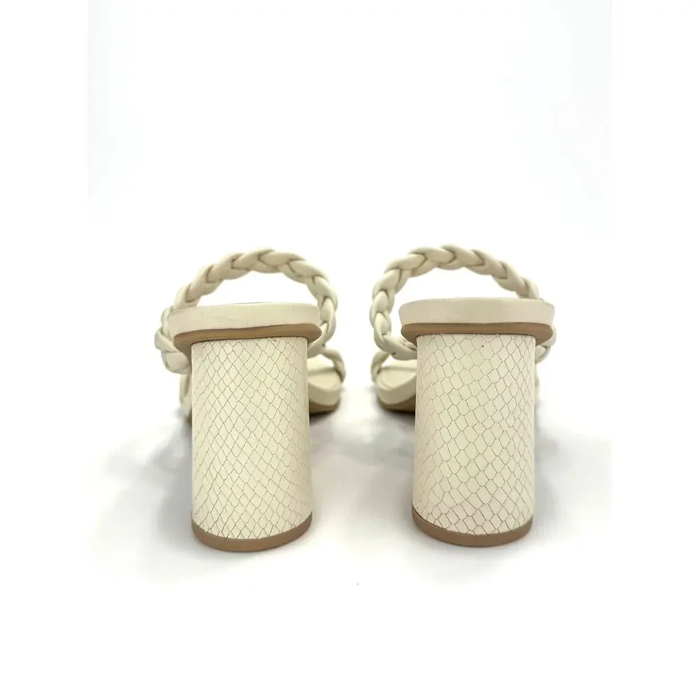 Dolce Vita Nolita Sandal Sz 8 Ivory Leather Cylinder Chunky Heel Braided Straps